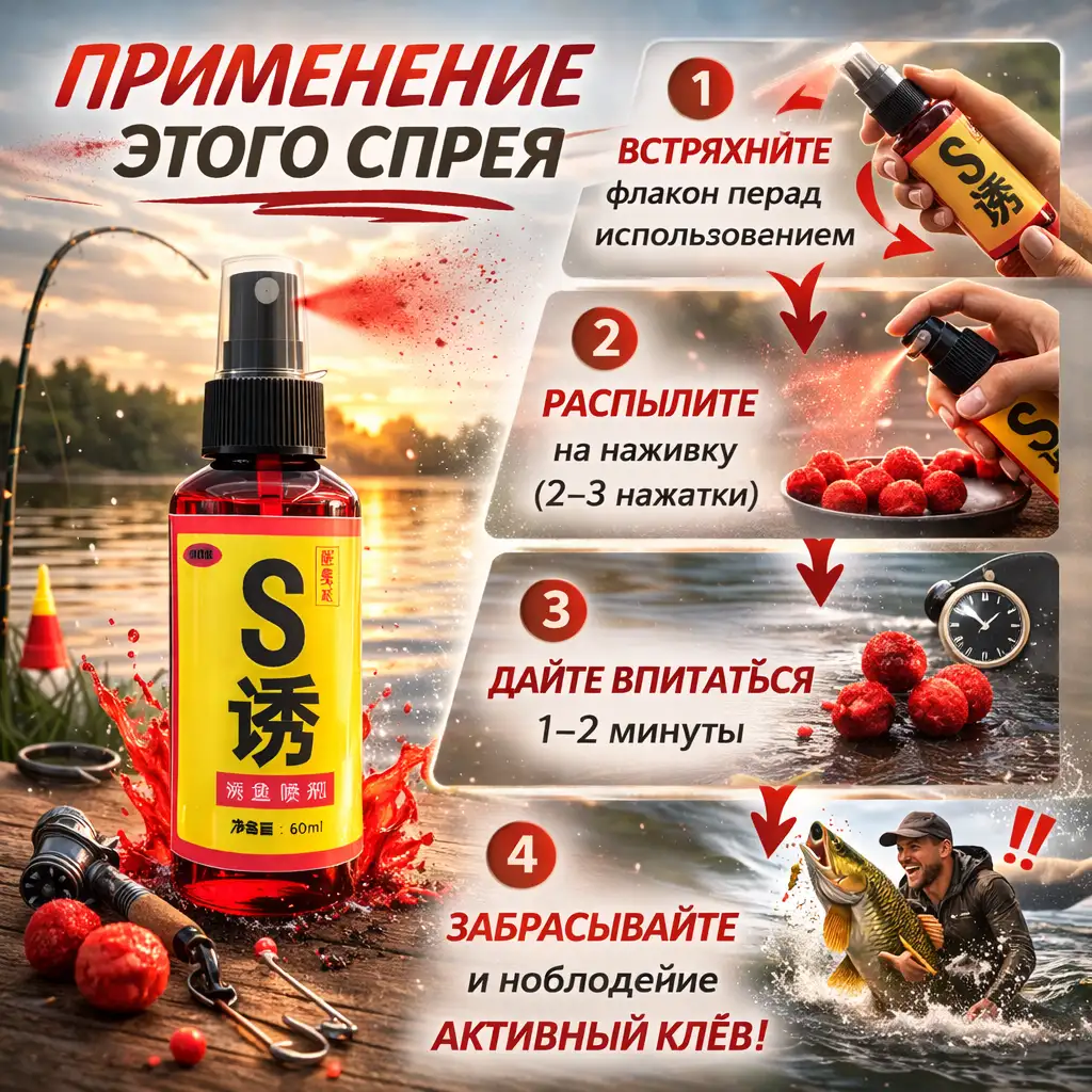 Нанесение спрея на наживку